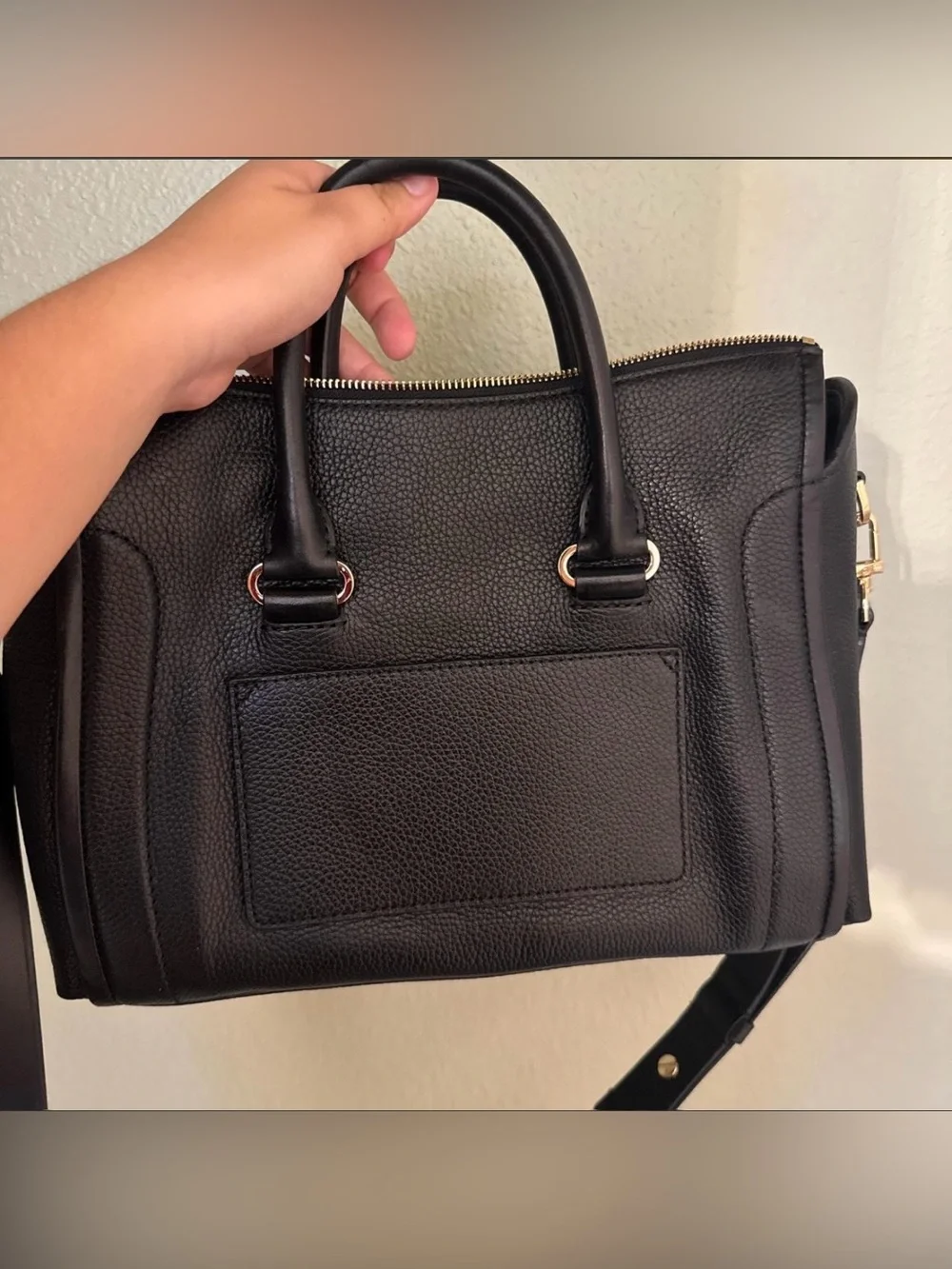 Michael Kors Carine Medium Pebbled Leather Satchel Black Crossbody Bag